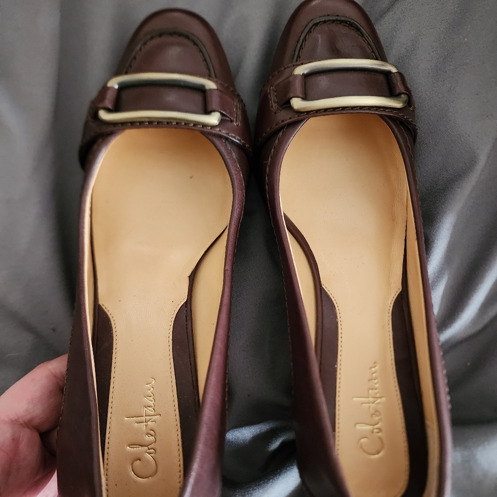 Women's Cole Haan Slip On Round  Toe Buckle Brown 6.5